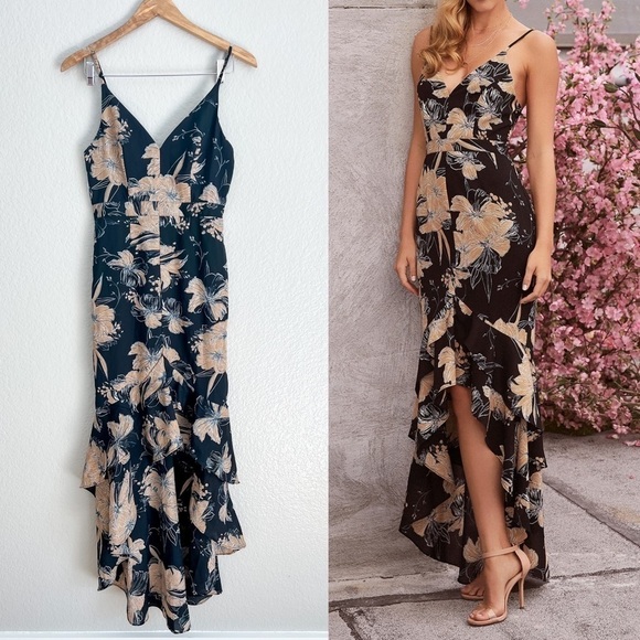 Lulus Dresses & Skirts - NWOT Darling Daylily Black Floral Print High-Low Maxi Dress